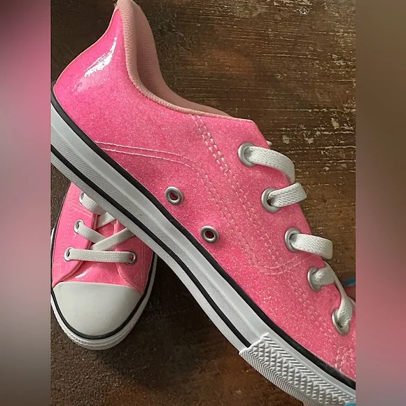 Girls Pink Glitter Slip on Rave Oxford Low Top Converse -Never Worn! - Picture 2 of 5